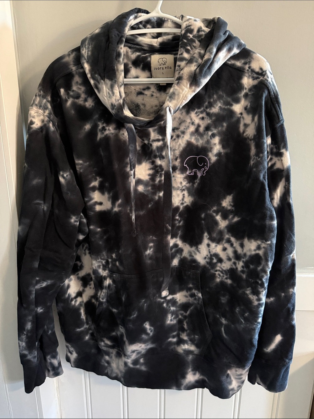 ivory ella Black & White Tie-Dye Hoodie with Elephant Logo